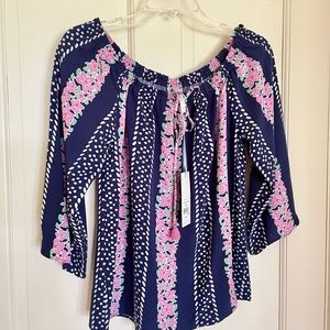 Southern Tide Blue Night Floral Blouse